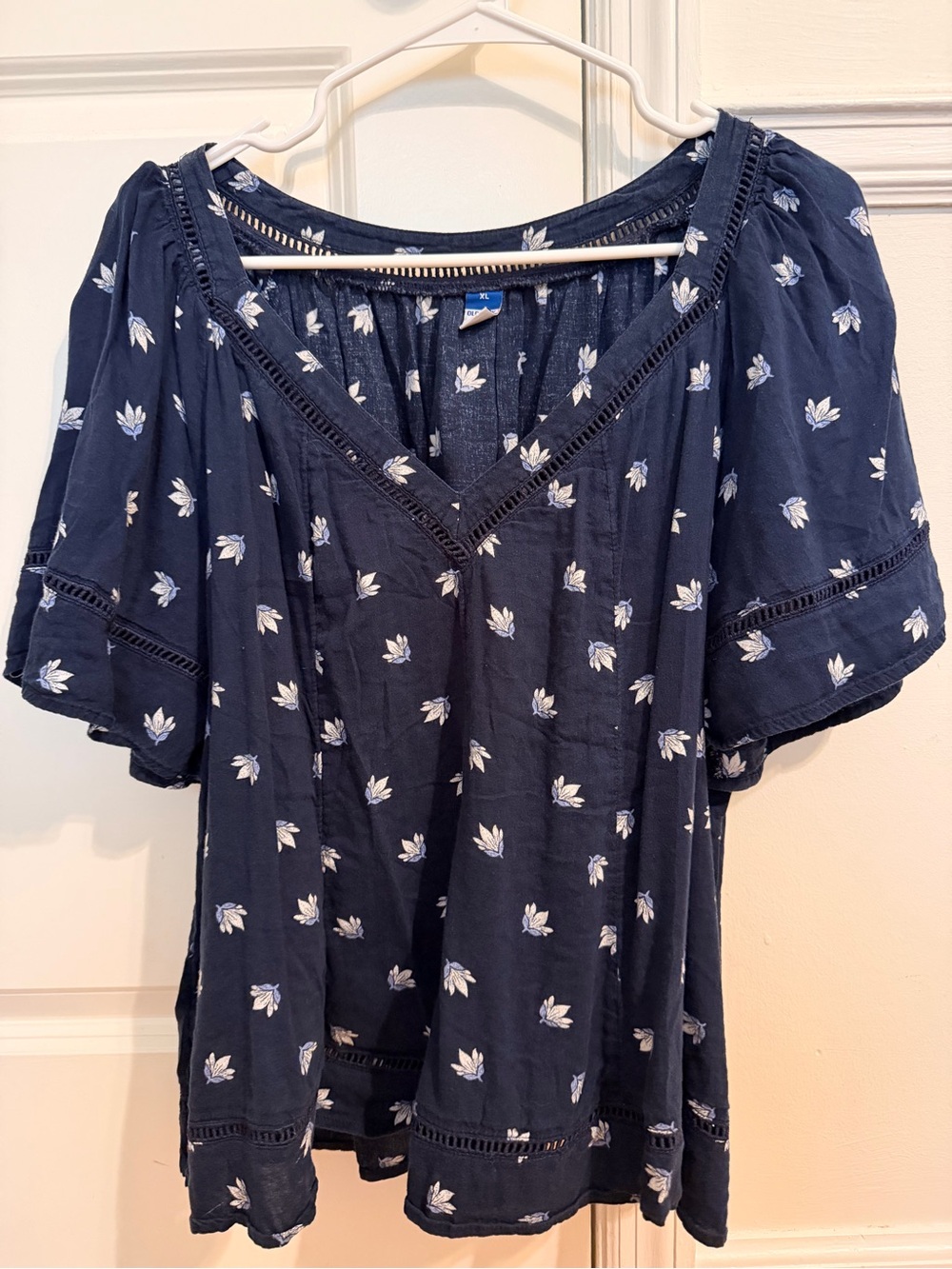 Navy Floral V-Neck Top